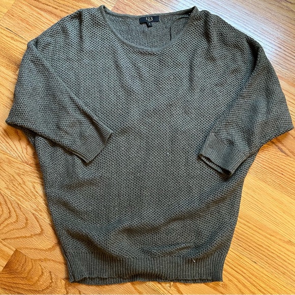 1.2.3. Paris olive green and gold knit sweater size small - Picture 2 of 6